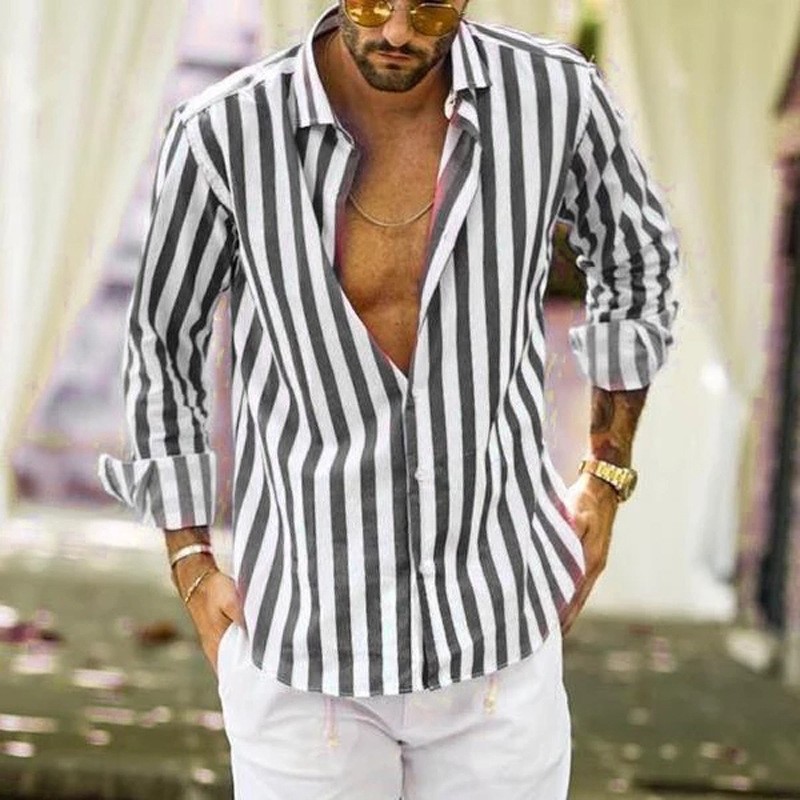 Men's Stripe Blouse Men's Clothing display picture 11