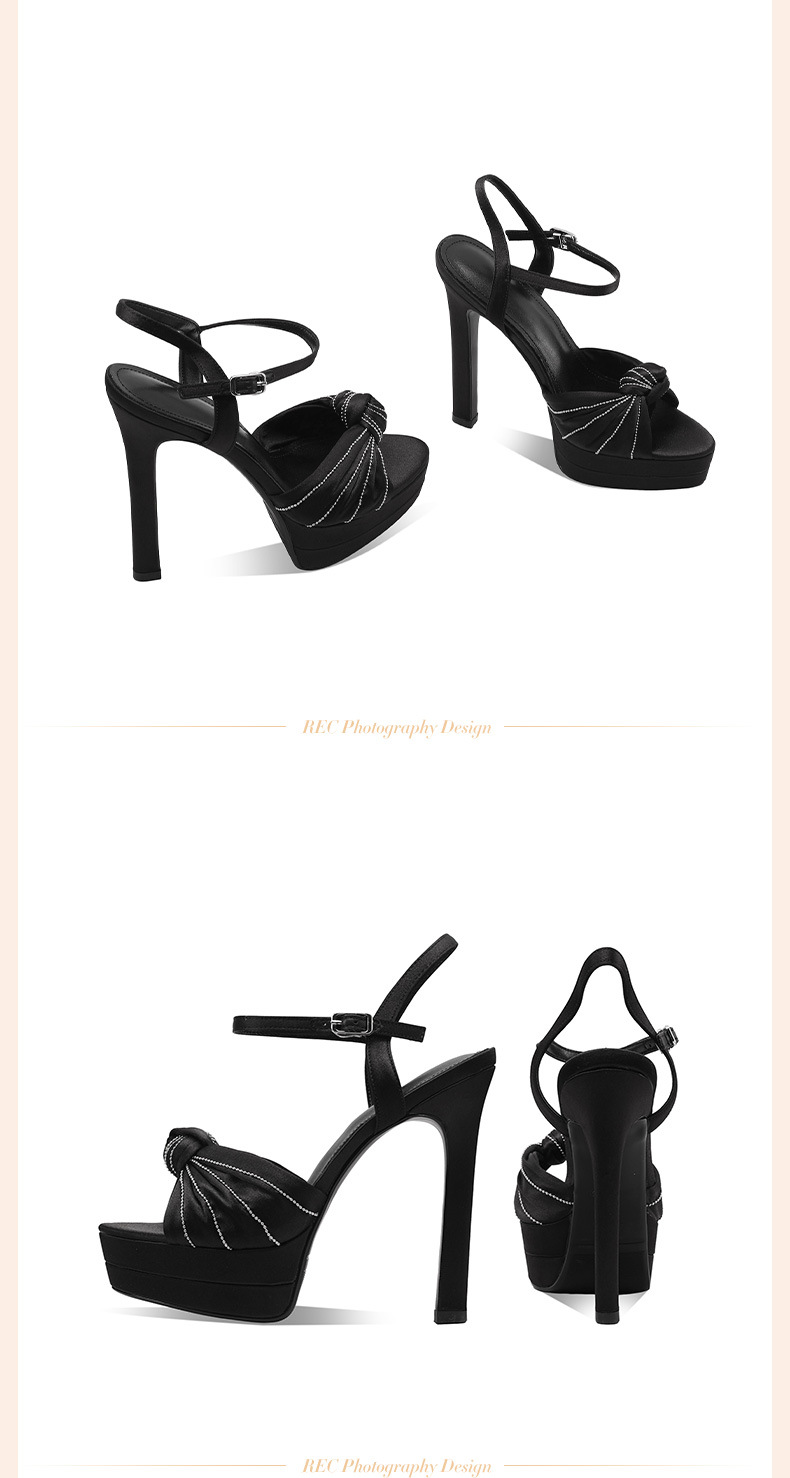 Sandal cao gót nữ lụa tơ tằm mũi hở đính đá gót siêu cao 12 cm — Champagne màu chi tiết 12