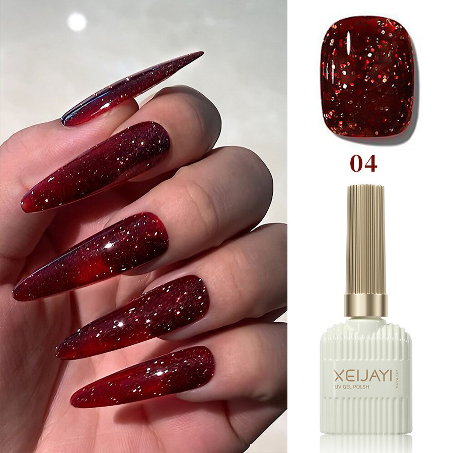 Año nuevo diamante rojo esmalte de uñas pegamento neto rojo esmalte de uñas pegamento de sangre blanco transparente rojo roto diamante flash fototerapia pegamento para salón de uñas