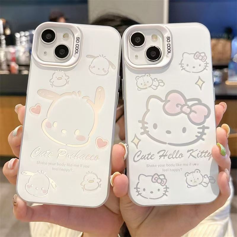 KT Cat Pacha Dog Colored Silver Case for Apple 16/15/14pro Phone Case 15 promax13/12/11X