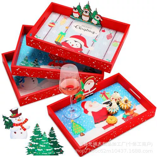 Деревянные рождественские подносы с двойными ручками