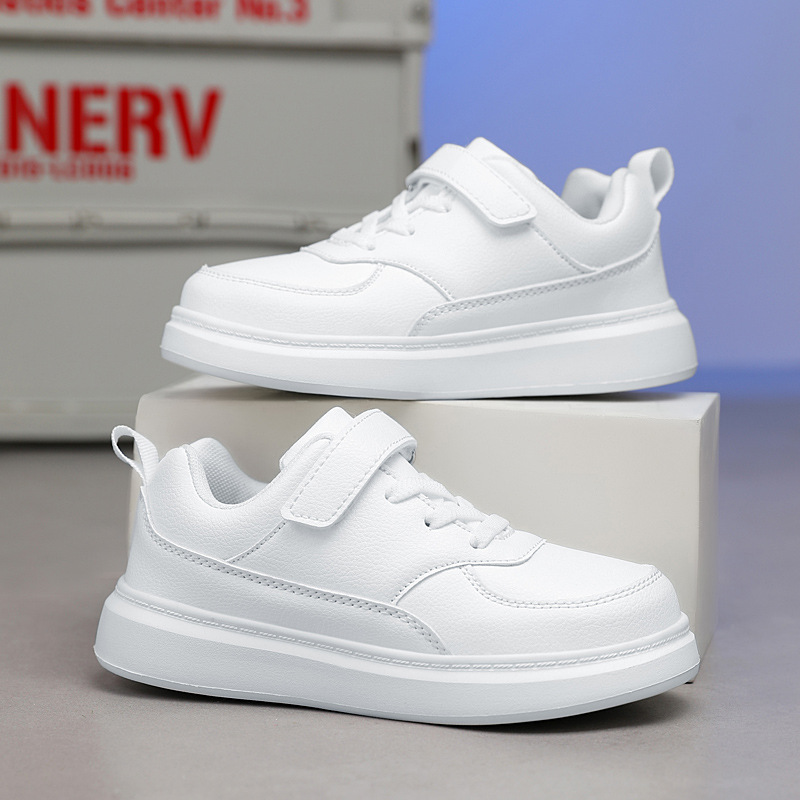Children's sneakers student casual white shoes Four Seasons Boys Girls leather surface School Performance White soft bottom sneaker