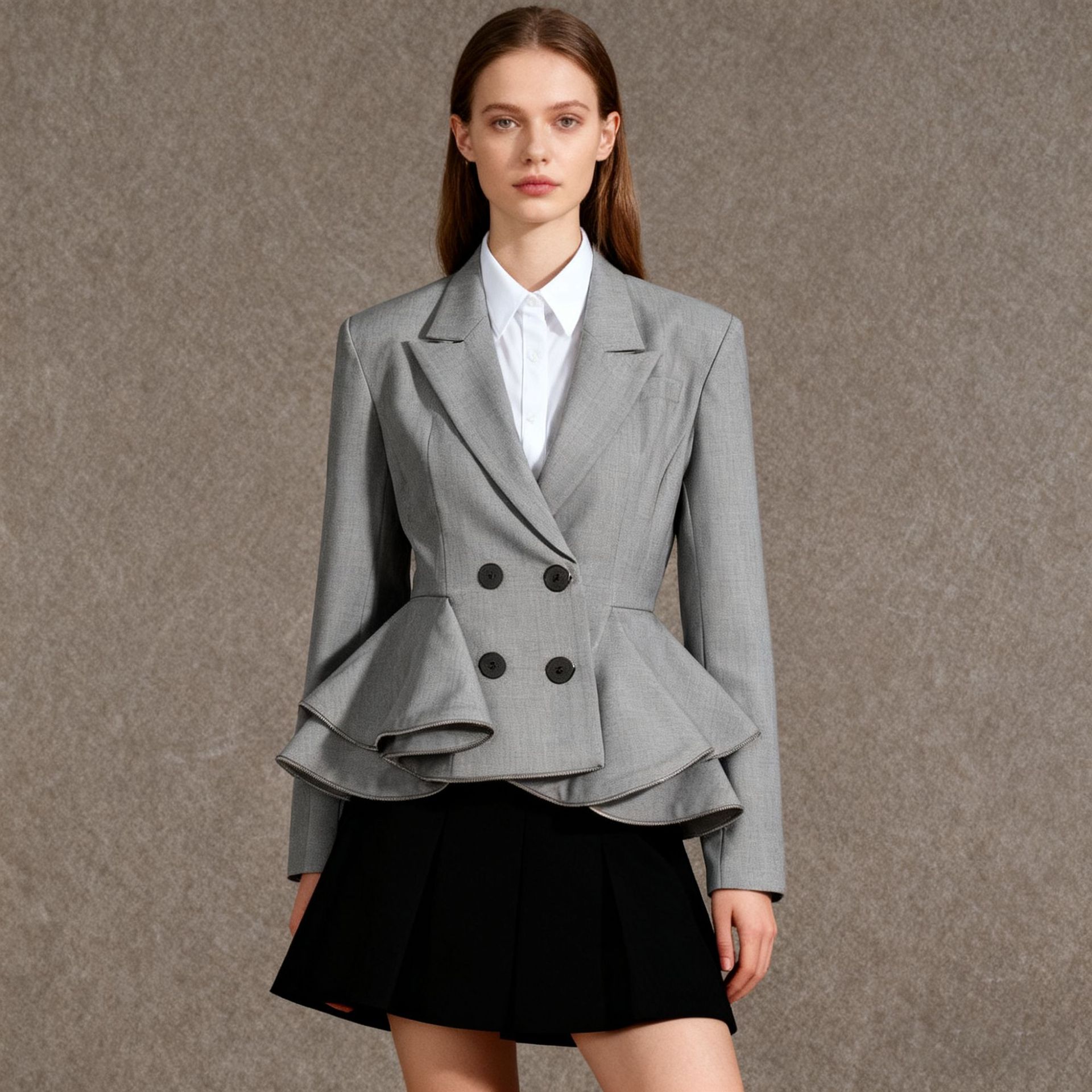 Elegant British-style Blazer 2026 Spring New Fashion Suit With Ruffled Collar And Long Sleeve Design For Women_ecoleips.com