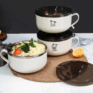 Stainless Steel Instant Noodle Bowl with Cover Bowl for Students Instant Noodle Bowl Instant Noodle Artifact for Dining Hall Rice Bowl and Chopsticks for suit Dormitory