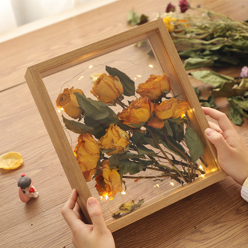 Dried Flower Photo Frame DIY Handmade Immortal Flower Preservation Picture Frame Stereo Hollow Double-Sided Concert Ticket Gift Storage