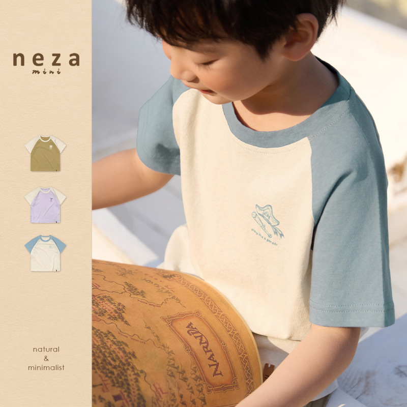 Neza [Sailing Ocean Dream] Children's Short-sleeved Summer Baby Clothes Women's Treasure T-shirt Solid Color Boys' Half-sleeved Shirt