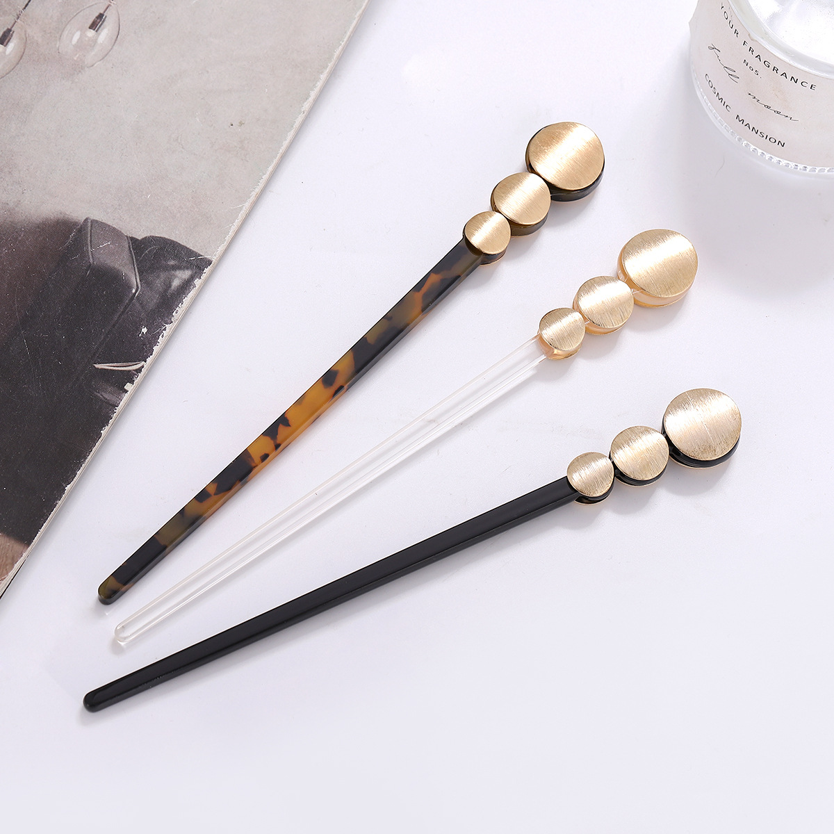 Nuevo estilo ámbar de una sola palabra horquilla simple retro de alta calidad cabeza de bola horquilla estilo antiguo horquilla accesorios para el cabello