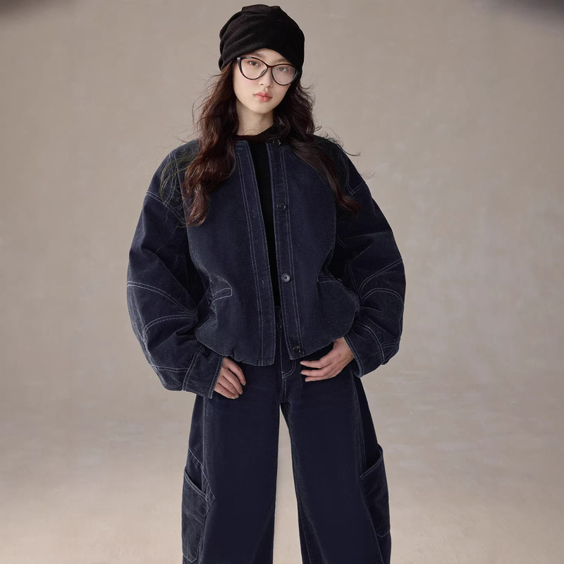 Down Jacket 90% down Women's Winter Clothing Washed Denim Jacket Style Three-Dimensional Short Round Neck down Coat Cotton Coat C1213