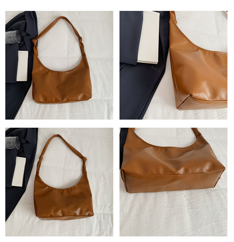 Large-capacity commuter bag for women, 2024 new style, fashionable and retro single-shoulder bag, casual and versatile, underarm tote soft leather bag undefined