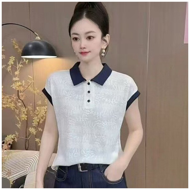 Dropshipping 2025 Summer New Polo Collar Slimming T-Shirt Mom Thin Elastic Bottoming Top Dropshipping 2025 Summer New Polo Collar Slimming T-Shirt Mom Thin Elastic Bottoming Top