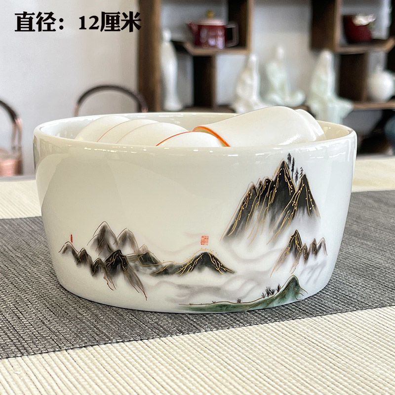 笔洗缸茶洗大号特大水盂水洗茶碗陶瓷功夫茶具配件茶道零配家用|undefined