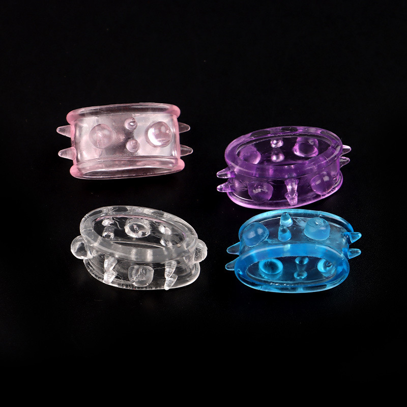 Men’s Large Beaded Chastity-Style Cock Ring, Textured TPE, Translucent Blue — detail image 7