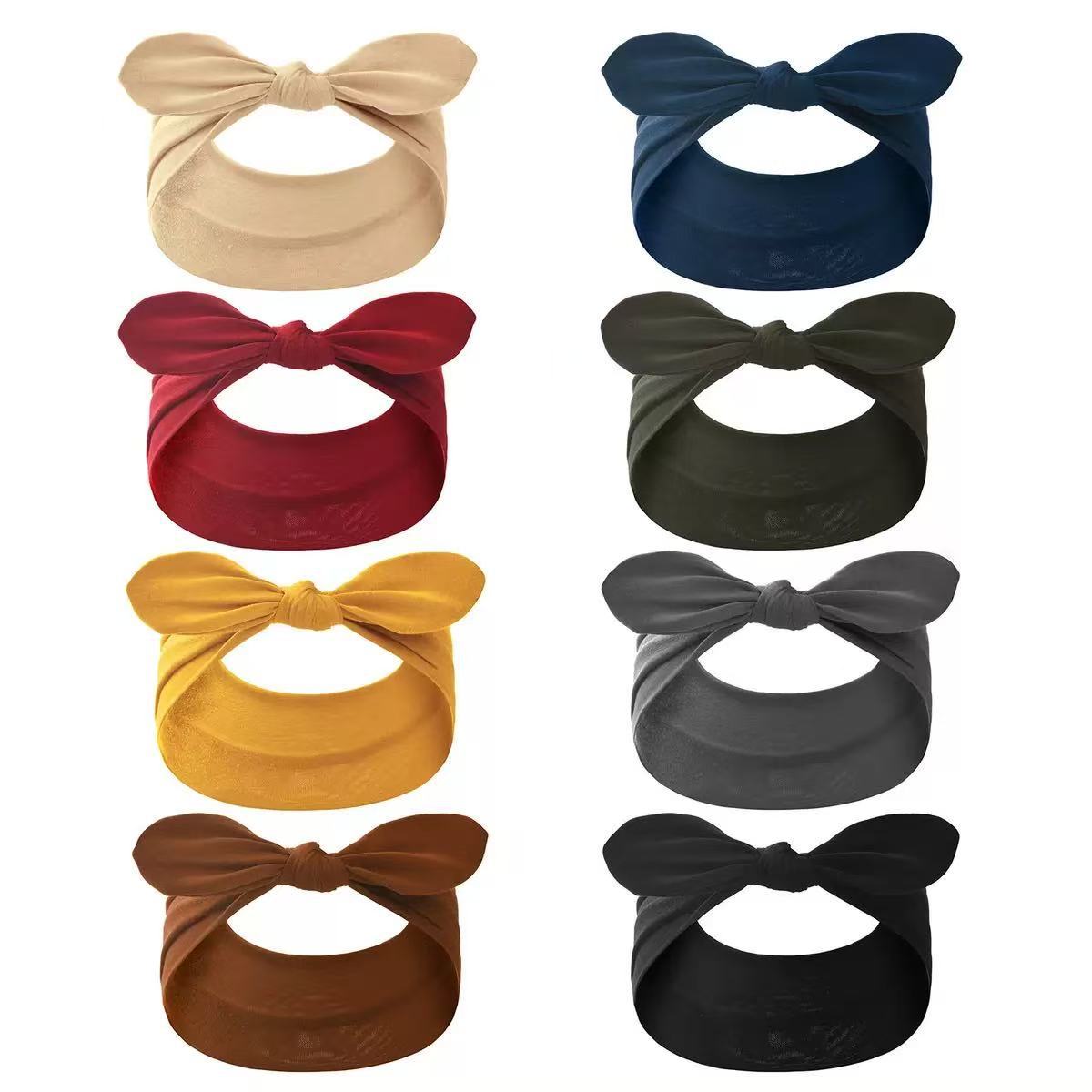 Knotted Rabbit Solid Color Elastic Ear Bow Headband Yoga Sports Headband Sweat-Absorbing Anti-Sweat Elastic Headwear Headband
