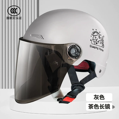 helmet male electric car half helmet | Motosiklet kaskı (dəbilqə) - 3c-mirrorless-model-l019-1-gray-pony-rainproof-windproof-and-sunshade-glasses-long-tea