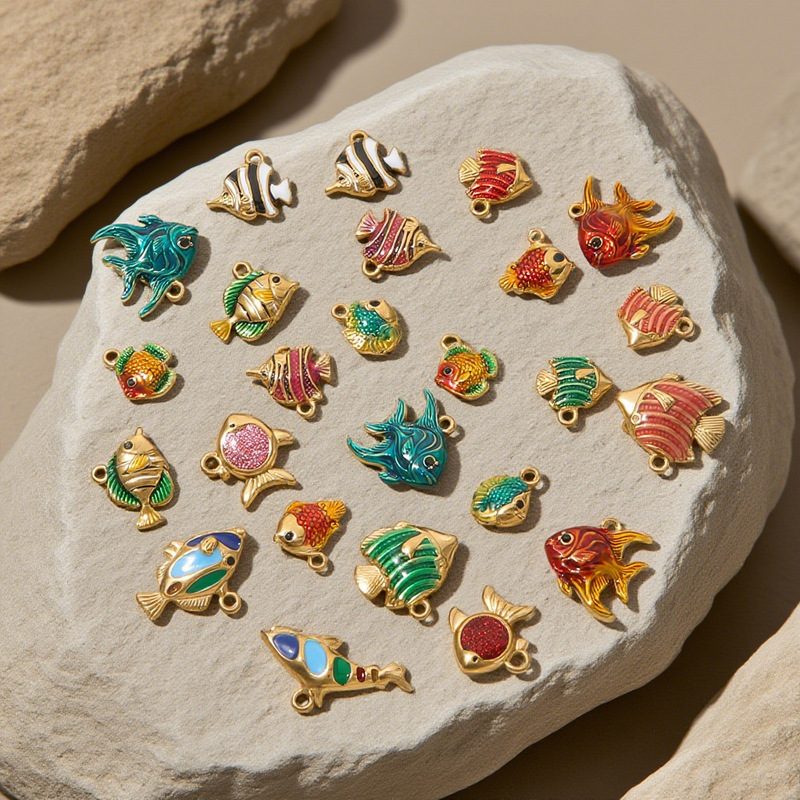 カラフルなオイルドリップ加工ステンレス鋼小魚ペンダントオーシャンスタイル DIY ジュエリーアクセサリーブレスレットネックレスペンダント素材|undefined