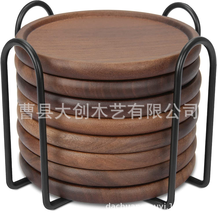 금속 스탠드가 있는 나무 음료 컵 받침 맞춤형 나무 주방 선반 컵 받침 트레이 용품