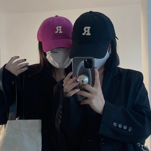 H57 Korean Letter R Baseball Cap for Men, Women, and Children - Autumn/Winter Simple and Fashionable Duckbill Hat with Japanese Style Soft Peak Sports Cap