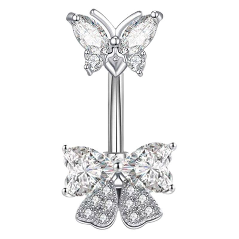 Butterfly Zircon Belly Button Ring - Elegant Navel Piercing_voghion.com