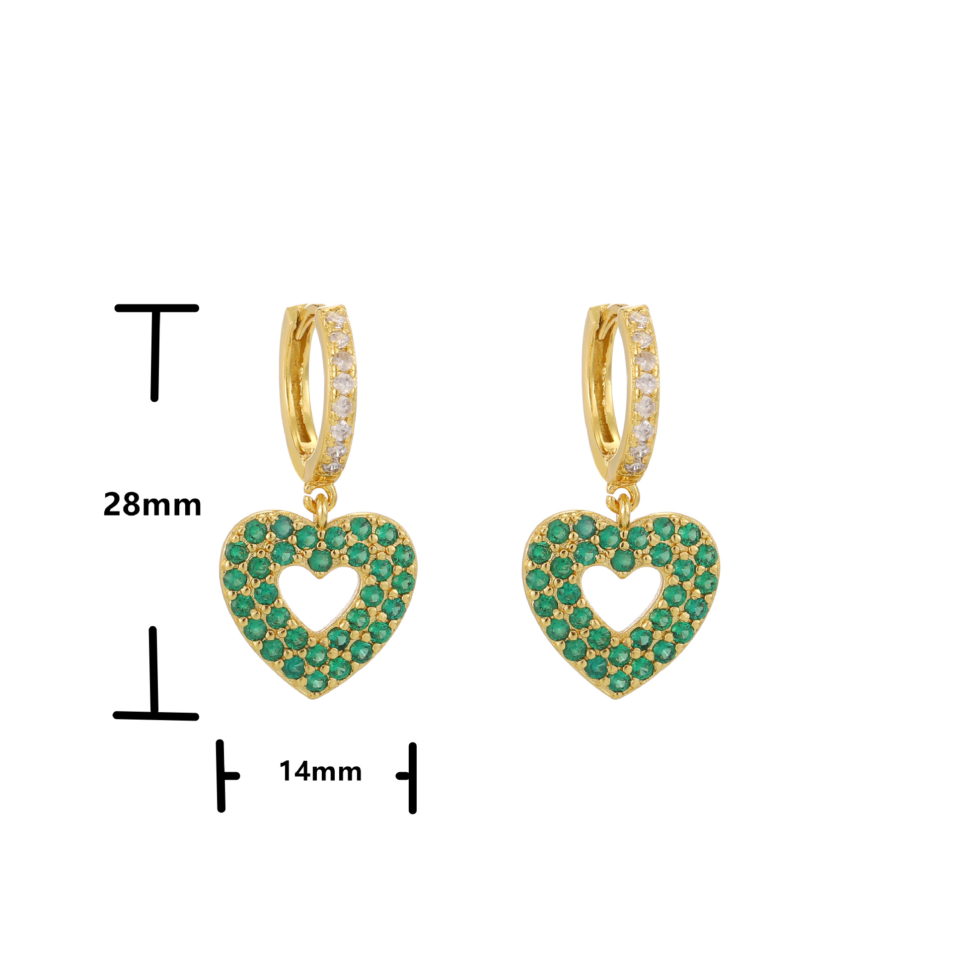 Micro Inlaid Zircon Peach Heart Earrings Small Circle Ear Clip Copper Earrings