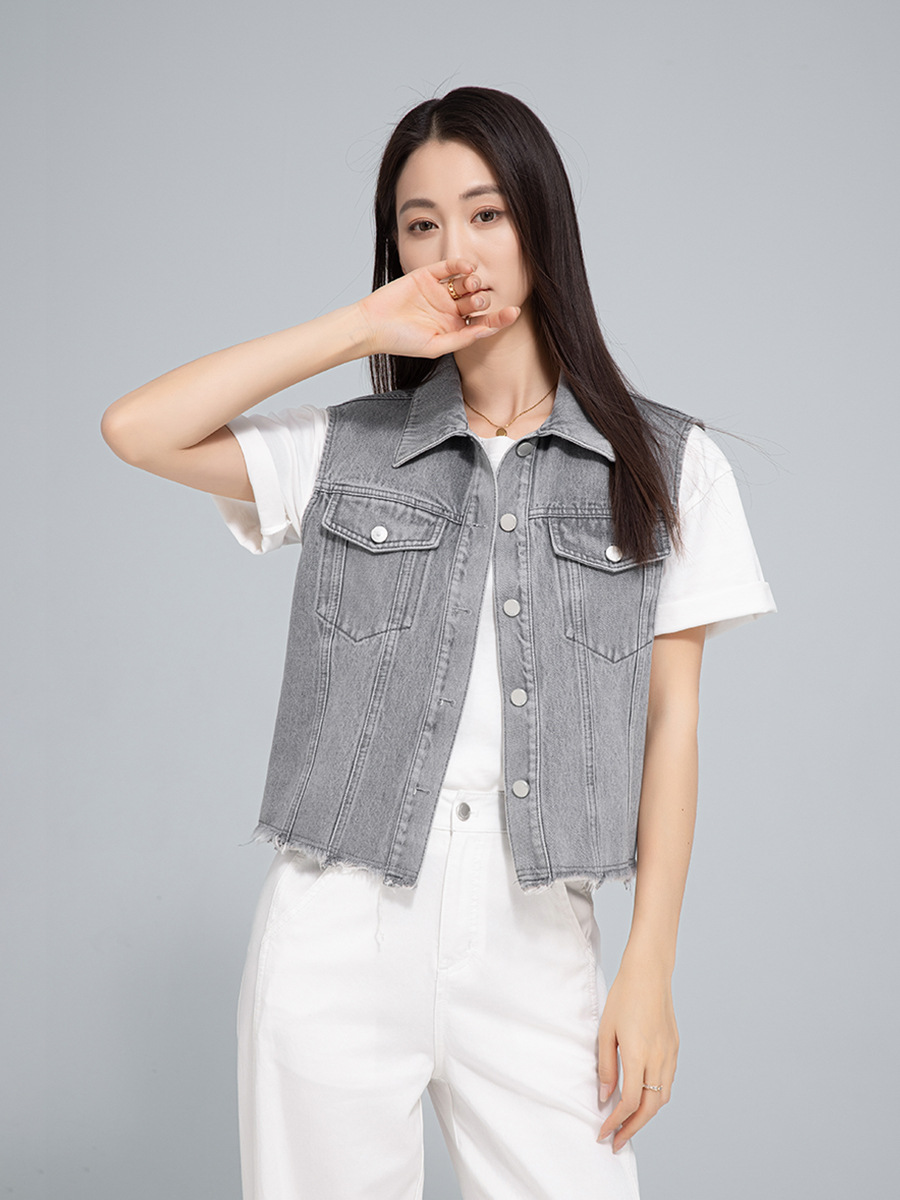 Áo vest denim không tay nữ phong cách Hồng Kông cổ điển — AC65335
