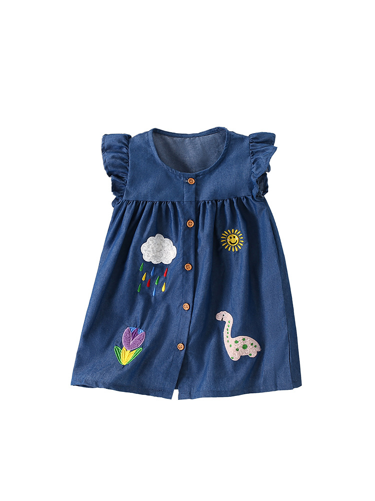 Malwee falda infantil verano nuevo europeo y americano de los niños casual cuello redondo princesa vestido occidental estilo niña vestido