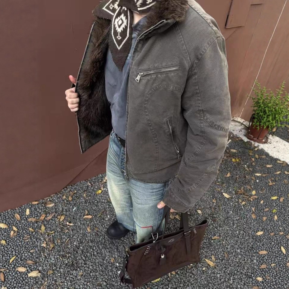 CATSSTAC跨境幽灵水洗座山雕复古质感内里拼毛加厚保暖挺阔有型