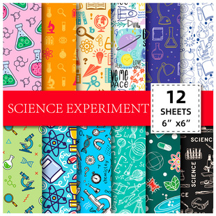 12 Pieces of Scientific Experiment Material Paper Handbook Decorative Stickers DIY Creative Pattern Cross-Border Amazon Material Paper