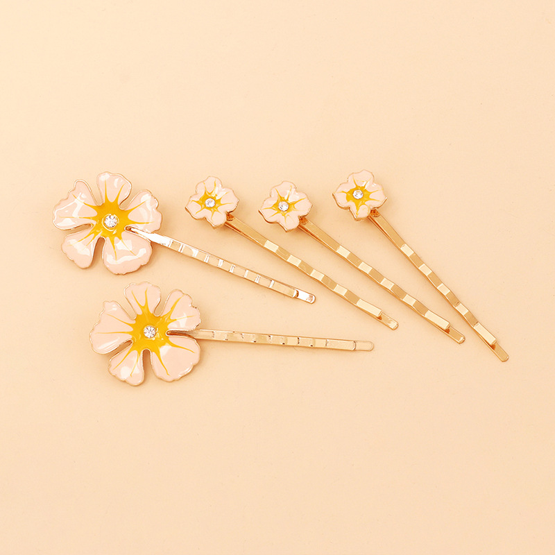 13g Weight Headwear Classification Women'S Gender Korean Style Style White, Pink, Yellow Color Oil Drop Flower Rhinestone Word Hairpin Niche Fashion Design Hair Accessories 1