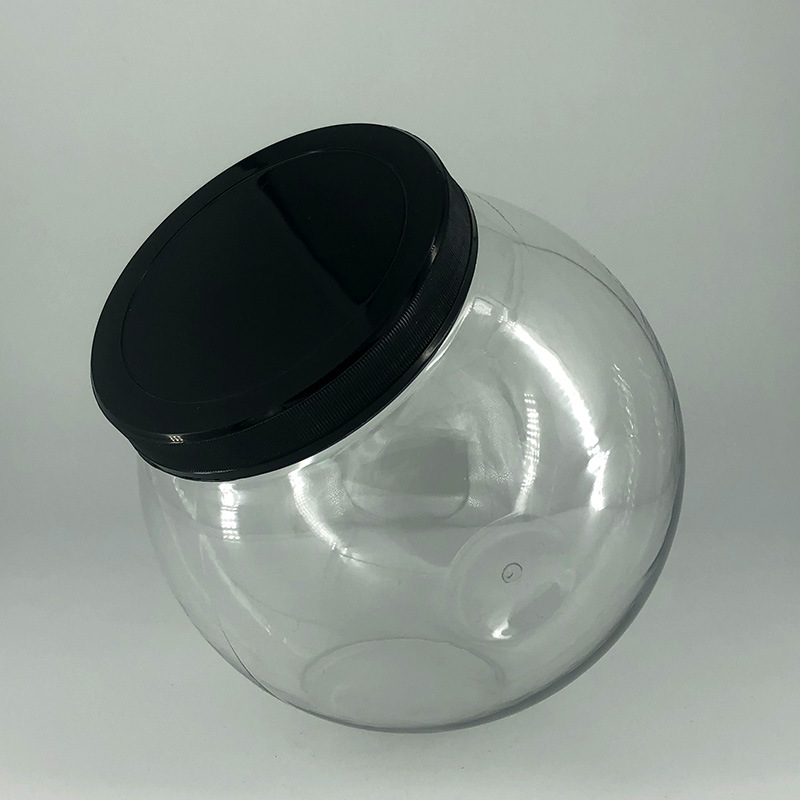 PET transparente botella de plástico esférica de grano de embalaje de boca ancha botella de comida de caramelo con tapa botella de bola sellada