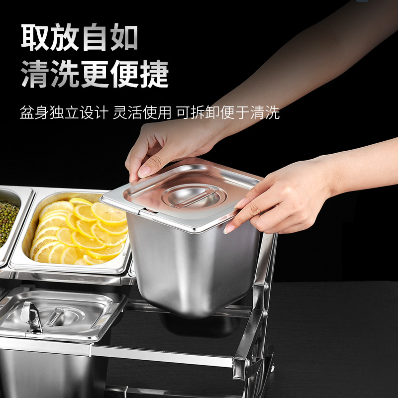 Estante de acero inoxidable 1/6 con compartimentos para tiendas de té con leche, caja para mermeladas, estante para cajas de condimentos, bandeja para perlas, estante para cajas de salsas.