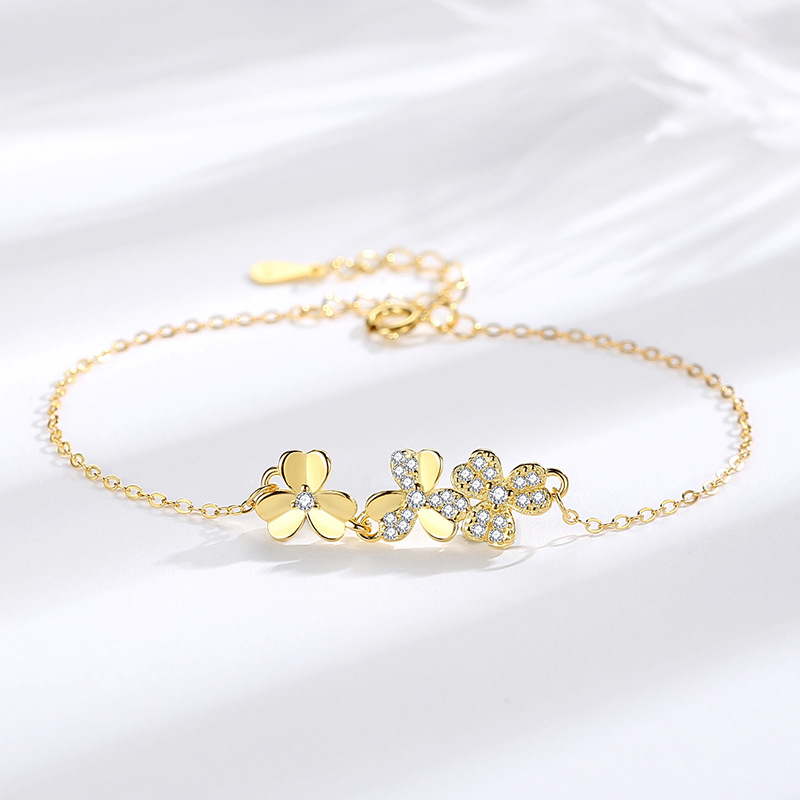 S925 pulsera de tres hojas de plata femenina estilo coreano fresco hoja de ginkgo artístico dulce regalo de joyería para novia