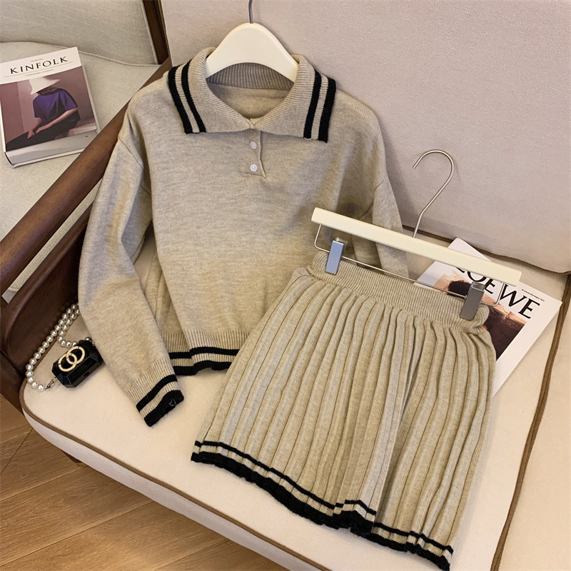 秋には学院風polo襟ニットセーターのスカートのセットを着て、早秋の新しい女装を着ています|undefined