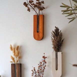 Solid Wood Flower Arrange New Chinese Style Hydroponic Plant Rack Wall Decoration Vase Rack Wall Hanging Hydroponic Simple Wall Pendant