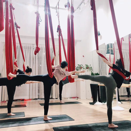 Pure Color Aerial Yoga Hammock Anti-Gravity One-Piece Seamless Elastic Fabric Set Yoga Studio Suspension Rope