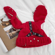 2024新款圣诞亚文化y2k朋克兔兔帽暴力穿刺铆钉皮扣兔耳朵帽子冬