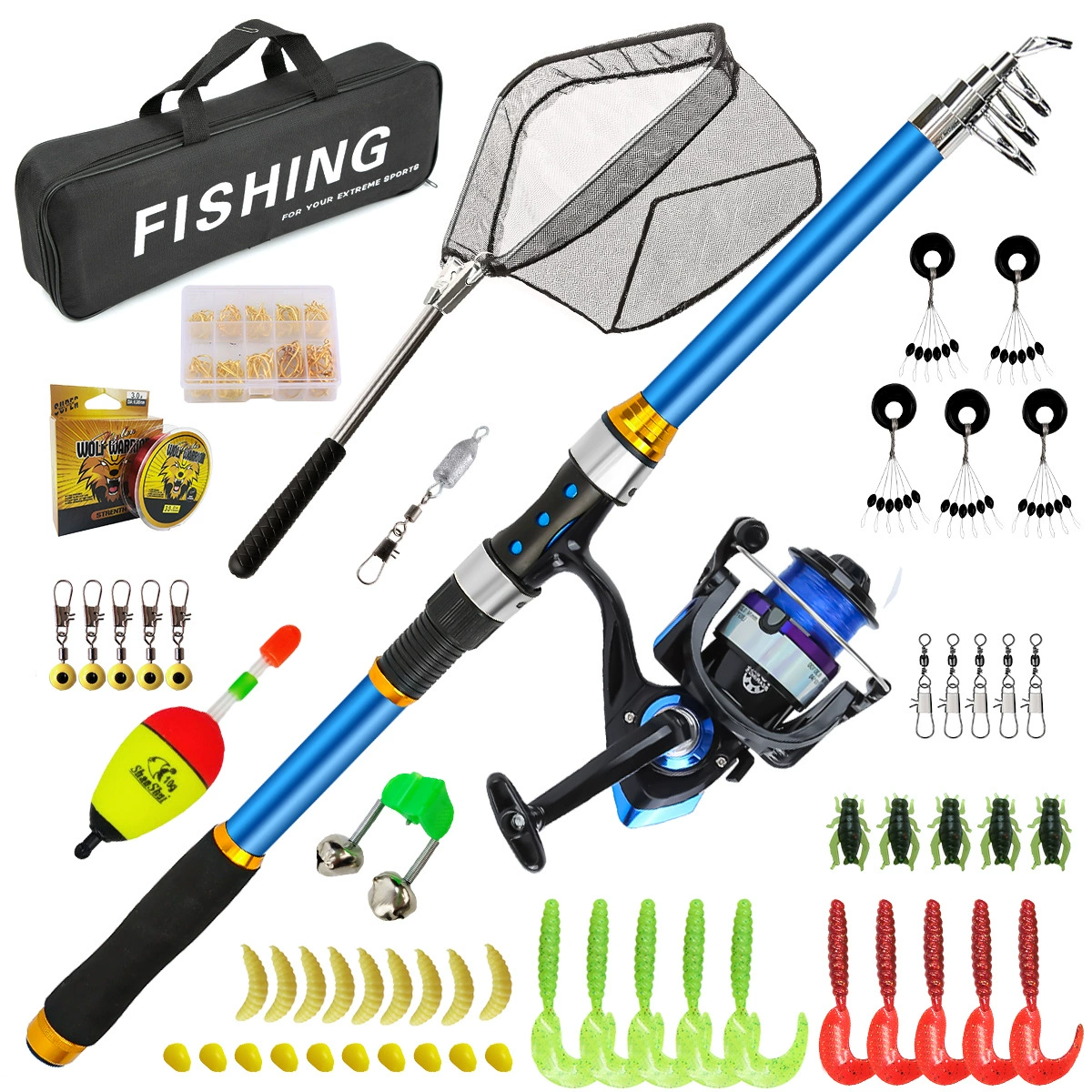 Четырехцветное удилище для рыбалки на открытом воздухе, телескопическое удилище из стекловолокна для путешествий, оптовая продажа через Amazon, популярный набор