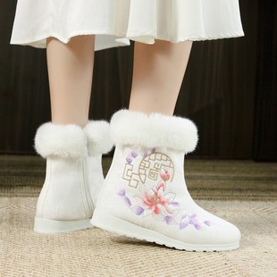 Jingsoft cotton boots old Beijing cloth shoes women's autumn and winter New Season flat Hanfu boots ancient style boots ancient costume mid-calf cotton boots
