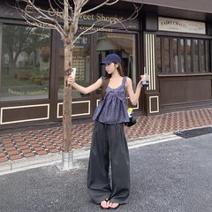 甜美减龄蝴蝶结碎花娃娃衫吊带上衣女夏季高腰系带工装休闲裤套装