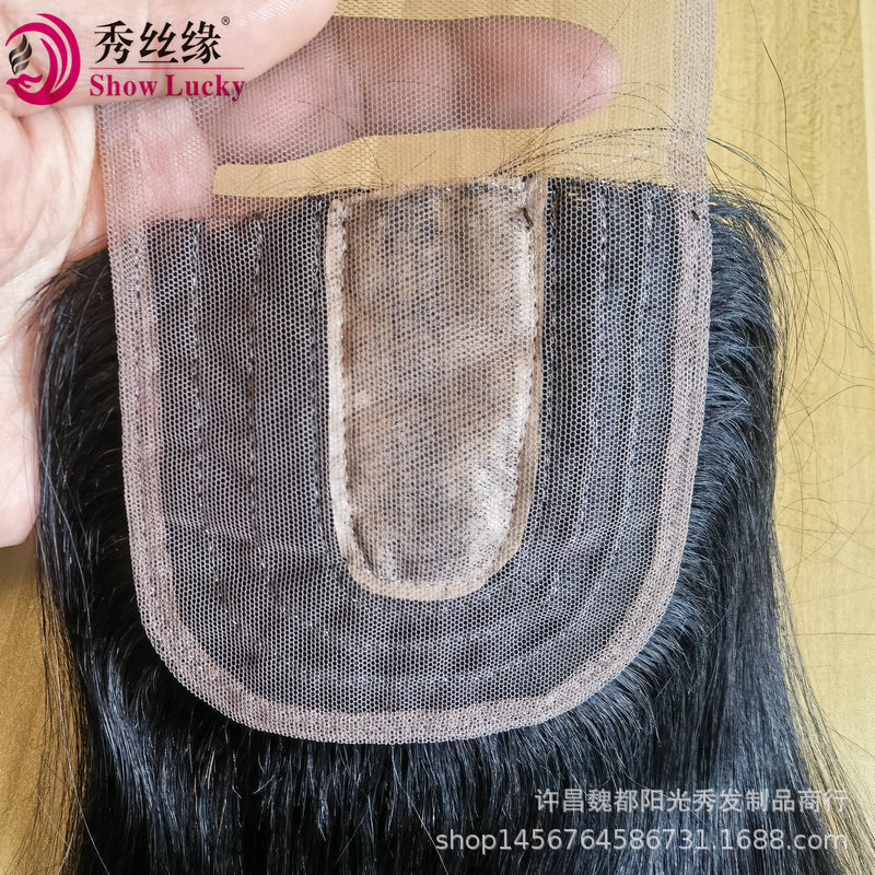 Xuchang wig 4 * 4 straight close real person straight hair piece hand hook lace wig wholesale