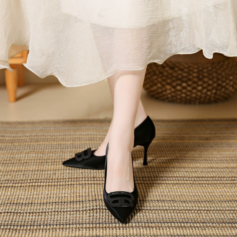 Nude metal shoes high heels, footwear, french style, genuine leather, 2025 years