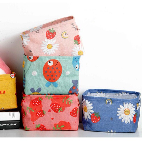 Desk Storage Basket High-Quality Fabric Cute Cosmetics Underwear Socks Miscellaneous Foldable Organizing Bag