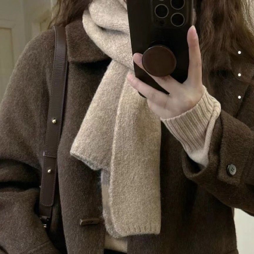 Korean Solid Color Knitted Scarf For Women Winter New Atmosphere Simple Versatile Soft Warm Lazy Style Small Neck Warmer_voghion.com