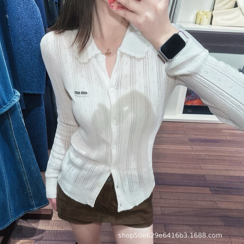 Shenzhen Nanyou High-Quality Goods Celebrity Style m Letter Jacquard Sweater Lace Collar Long Sleeve Knitted Cardigan Women's Clothing Shenzhen Nanyou High-Quality Goods Celebrity Style m Letter Jacquard Sweater Lace Collar Long Sleeve Knitted Cardigan Women's Clothing