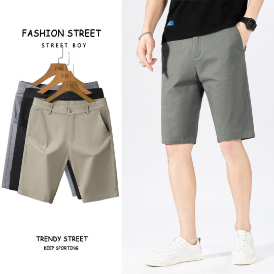 2023 New Summer Port Pants Casual Shorts Men's Tooling Beach Pants Washed Cotton Solid Color Five-point Casual Pants