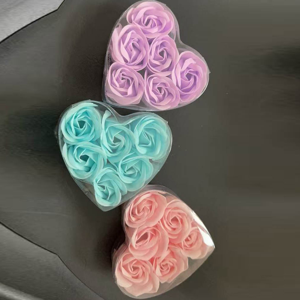 Los fabricantes venden al por mayor 6 cajas de pvc de flores de jabón en forma de corazón