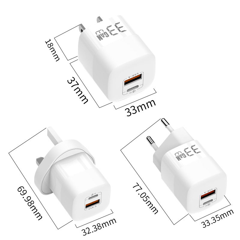 Cargador de nitruro de galio PD33W para cabezal de carga de teléfono móvil Apple 16 cabezal de carga súper rápido Huawei 22.5W