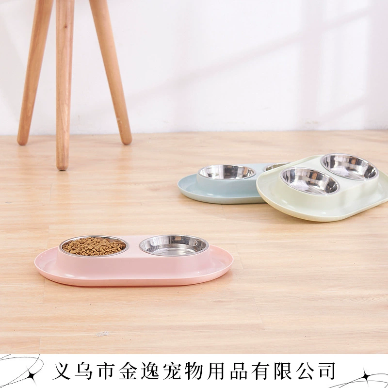 Нержавеющая сталь Двойная миска для домашних животных Кормление Чаша для домашних животных