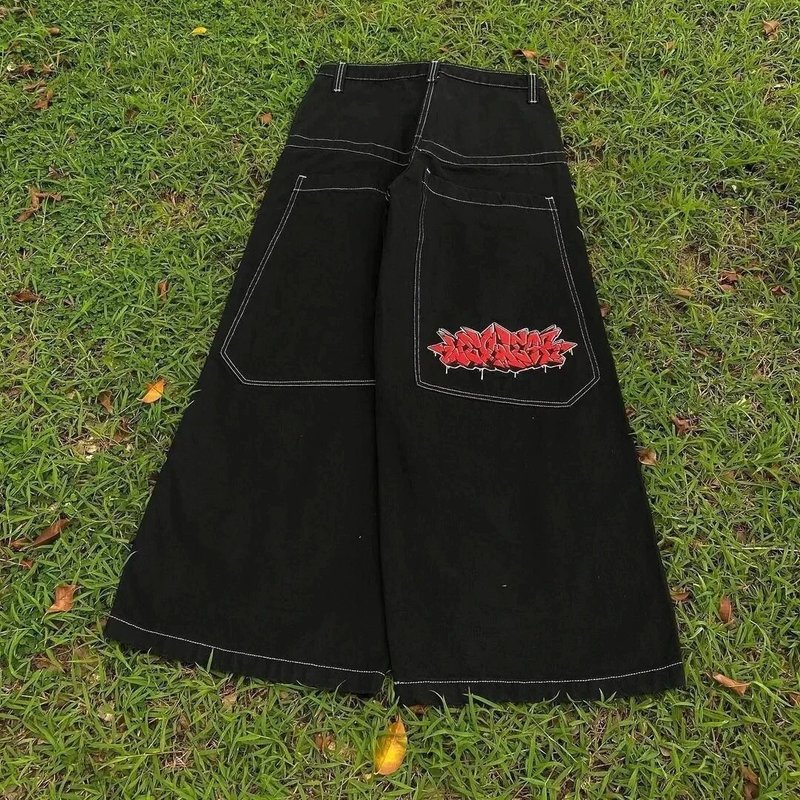 跨境电商JNCO Y2K宽松牛仔裤男士复古刺绣嘻哈街头原宿男士阔腿裤|undefined