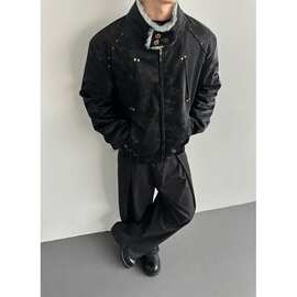 银狐黑色重磅狼毛座山雕棉衣外套男秋冬加绒加厚保暖棉服皮衣现货