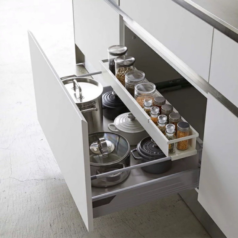 Gabinete de cocina almacena artefactos dentro del cajón estratificado marco retráctil tipo extracción profunda separación superior e inferior almacenamiento de platos